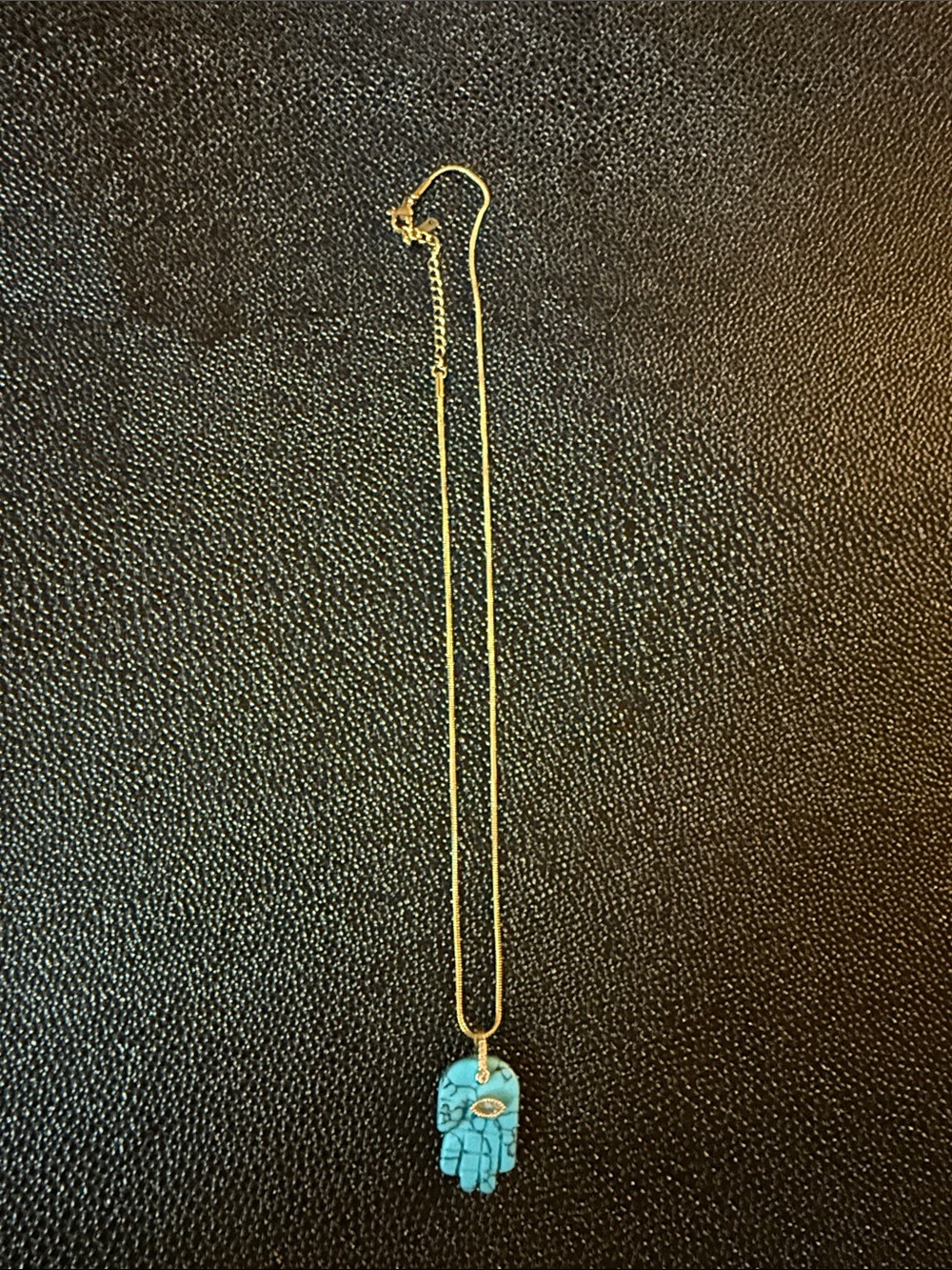 Stainless steel Gold Chain Necklace with Turquoise Hamsa Pendant - Women Jewelry